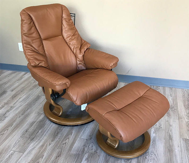 Stressless Live Paloma Copper Leather Recliner and Ottoman by Ekornes