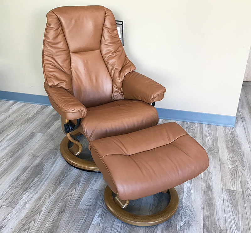 Stressless Live Paloma Copper Leather Recliner and Ottoman