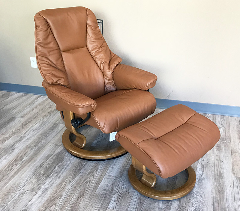 Stressless Live Paloma Copper Leather Recliner and Ottoman