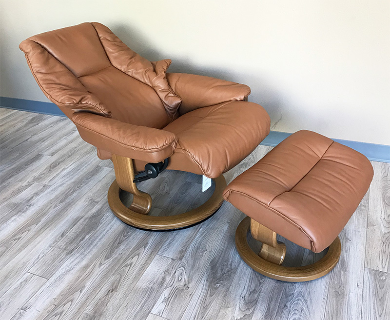Stressless Live Paloma Copper Leather Recliner and Ottoman