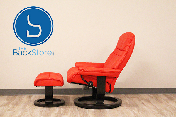 Stressless Sunrise Large Paloma Tomato Color Leather Recliner Chair and Ottoman