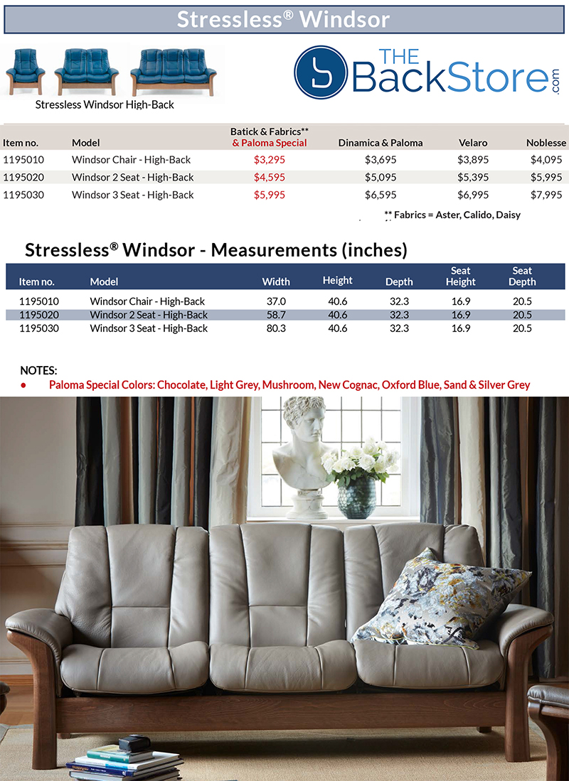 Stressless Windsor Low Back Sofa and High Back Loveseat by Ekornes