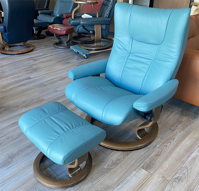 Stressless Wing Large Recliner Chair and Ottoman in Paloma Aqua Green Leather