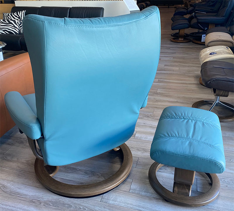 Stressless Wing Large Recliner Chair and Ottoman in Paloma Aqua Green Leather