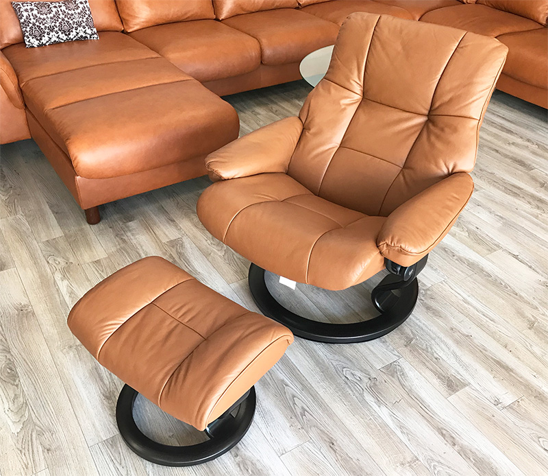 Stressless Mayfair Paloma Copper Leather Recliner Chair and Ottoman by Ekornes