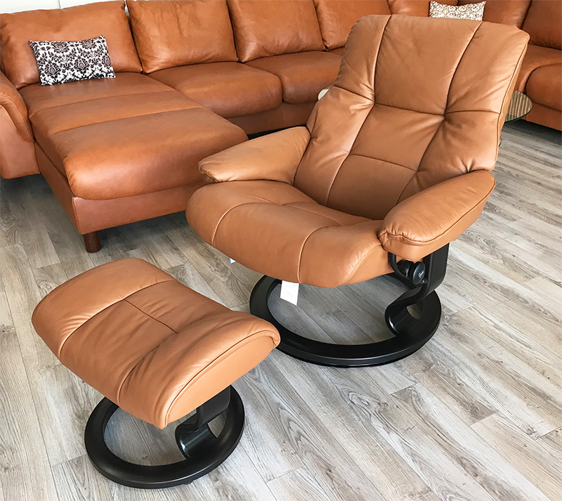Stressless Mayfair Paloma Copper Leather Recliner Chair and Ottoman by Ekornes