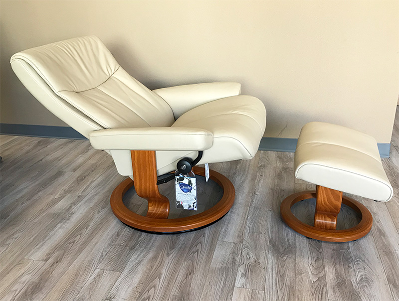 Stressless Peace Paloma Beige Leather Recliner and Ottoman by Ekornes